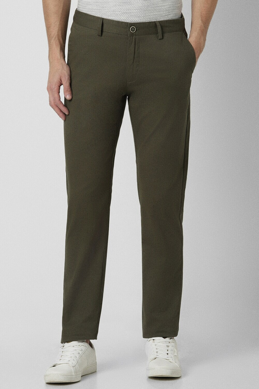 Image of PETER ENGLAND Men Slim Fit Green Cotton Blend Trousers
