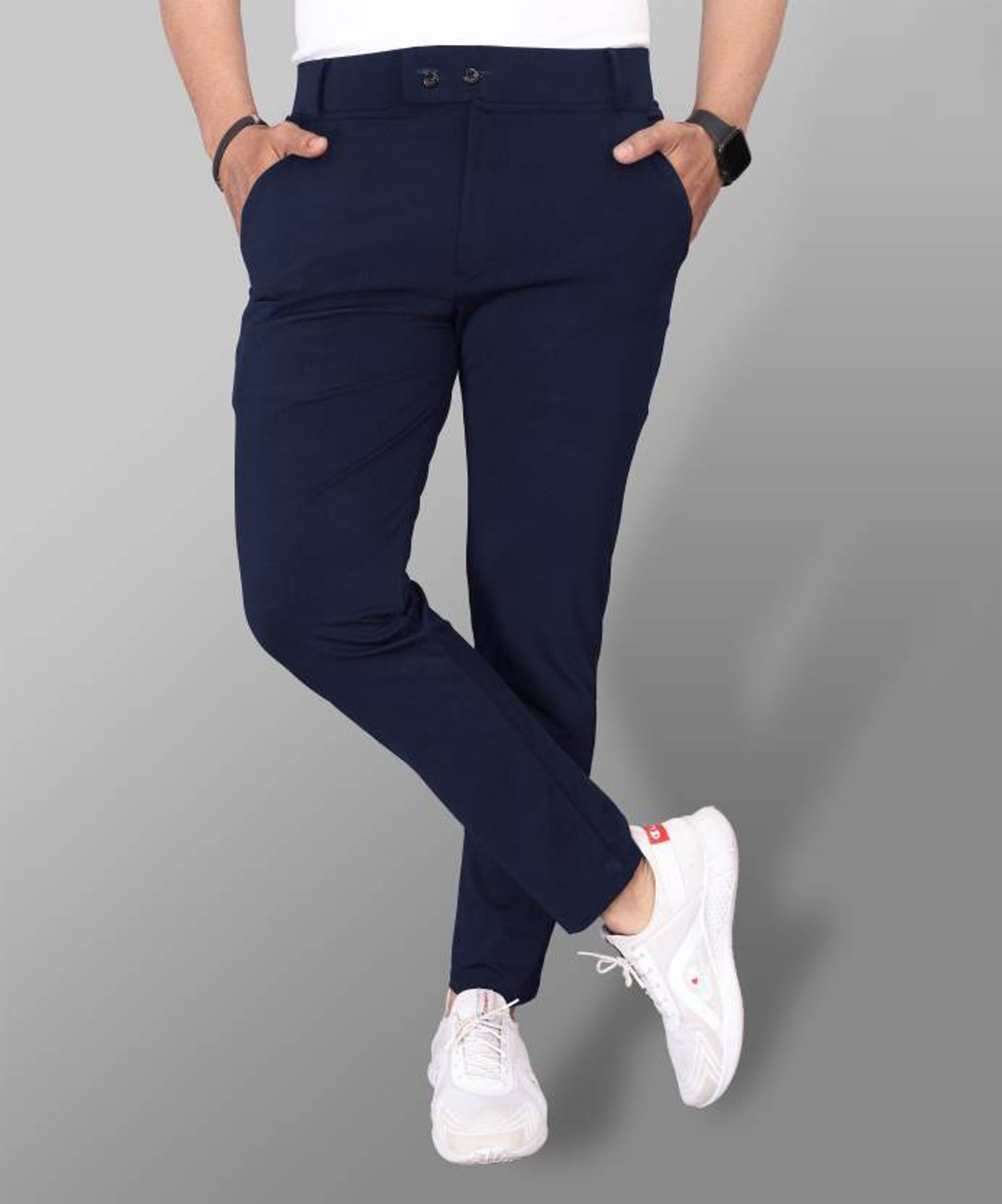 Image of GLOREN Slim Fit Men Dark Blue Trousers
