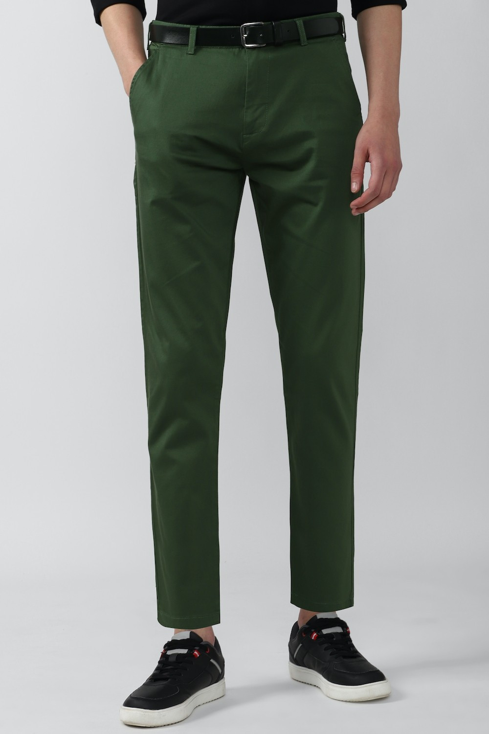 Image of PETER ENGLAND Slim Fit Men Green Trousers