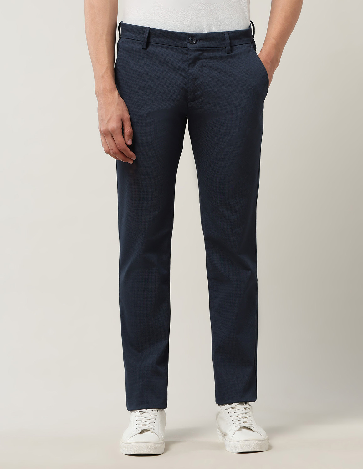Image of Arrow Sport Slim Fit Men Blue Trousers