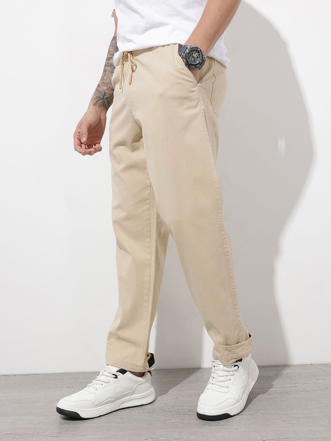 Image of Roadster Relaxed Men Beige Trousers