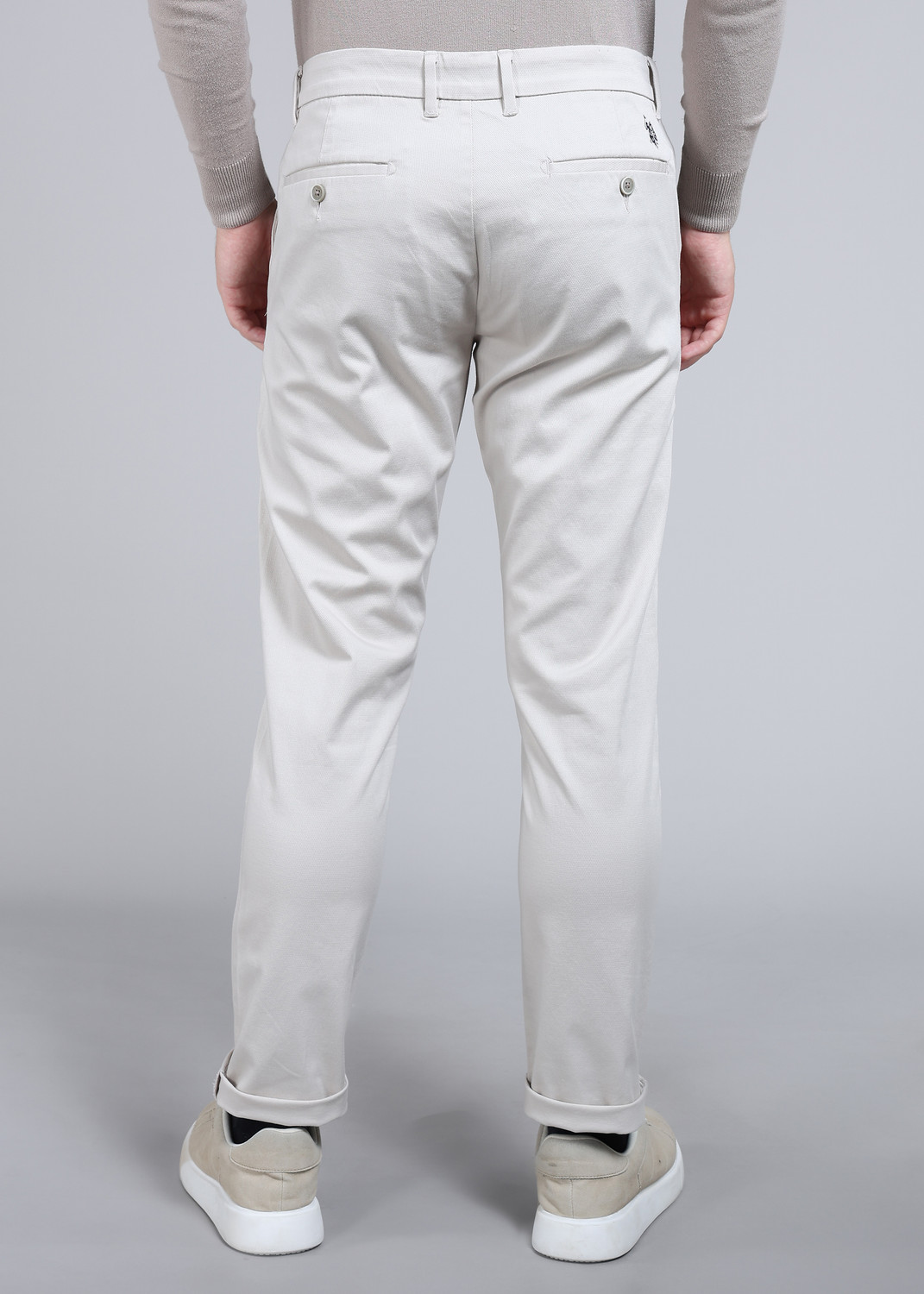 Image of U.S. POLO ASSN. Men Slim Fit Beige Pure Cotton Trousers