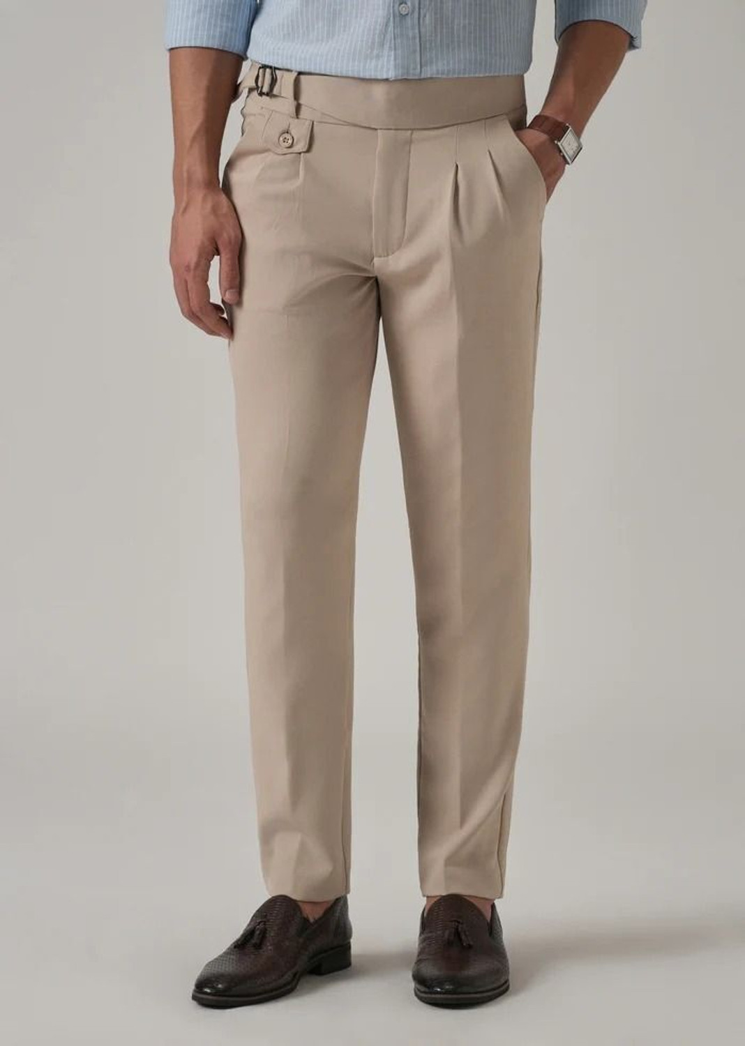 Image of SKENJEL Regular Fit Men Beige Trousers