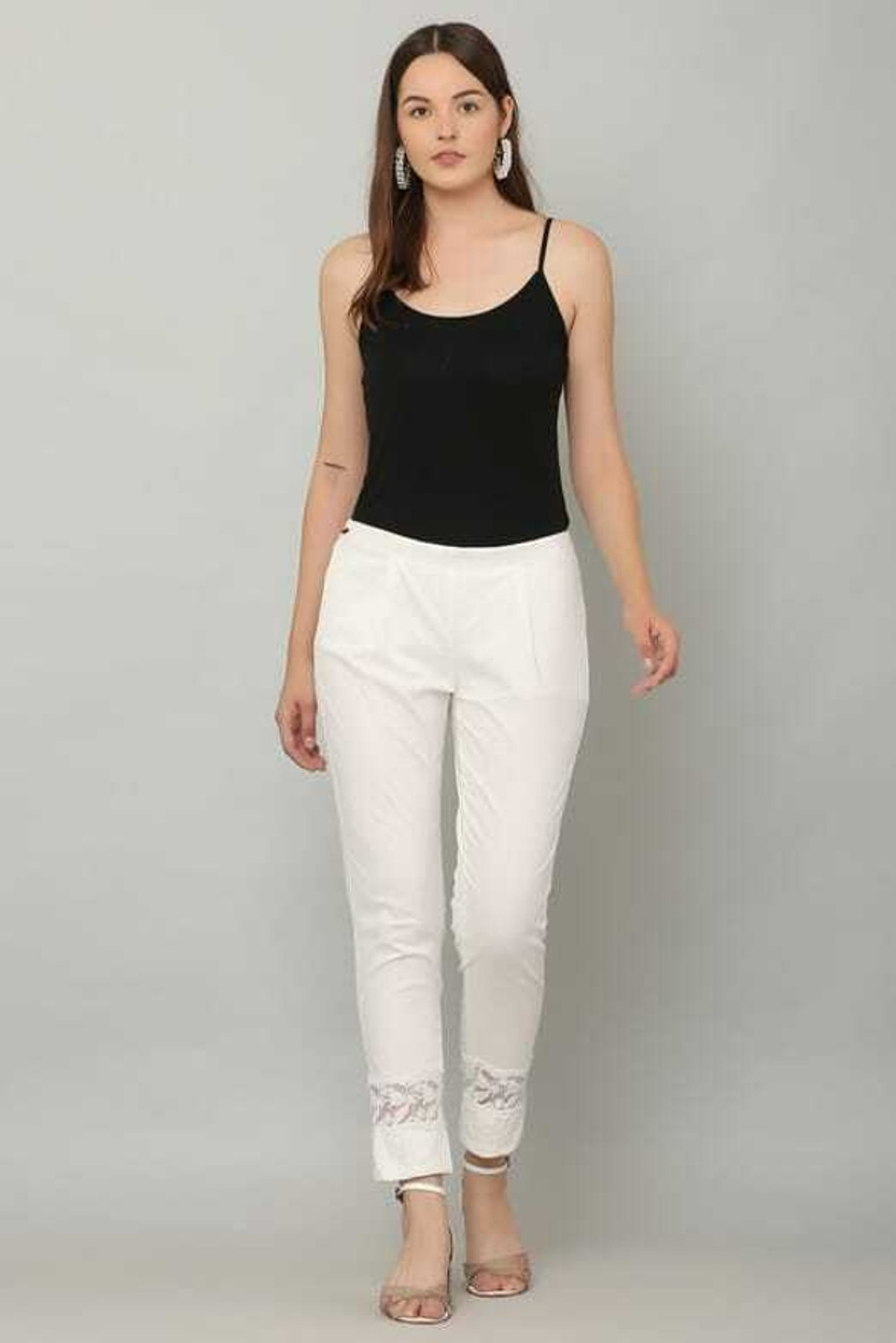 Image of Race International Straight Fit Women White Trousers
