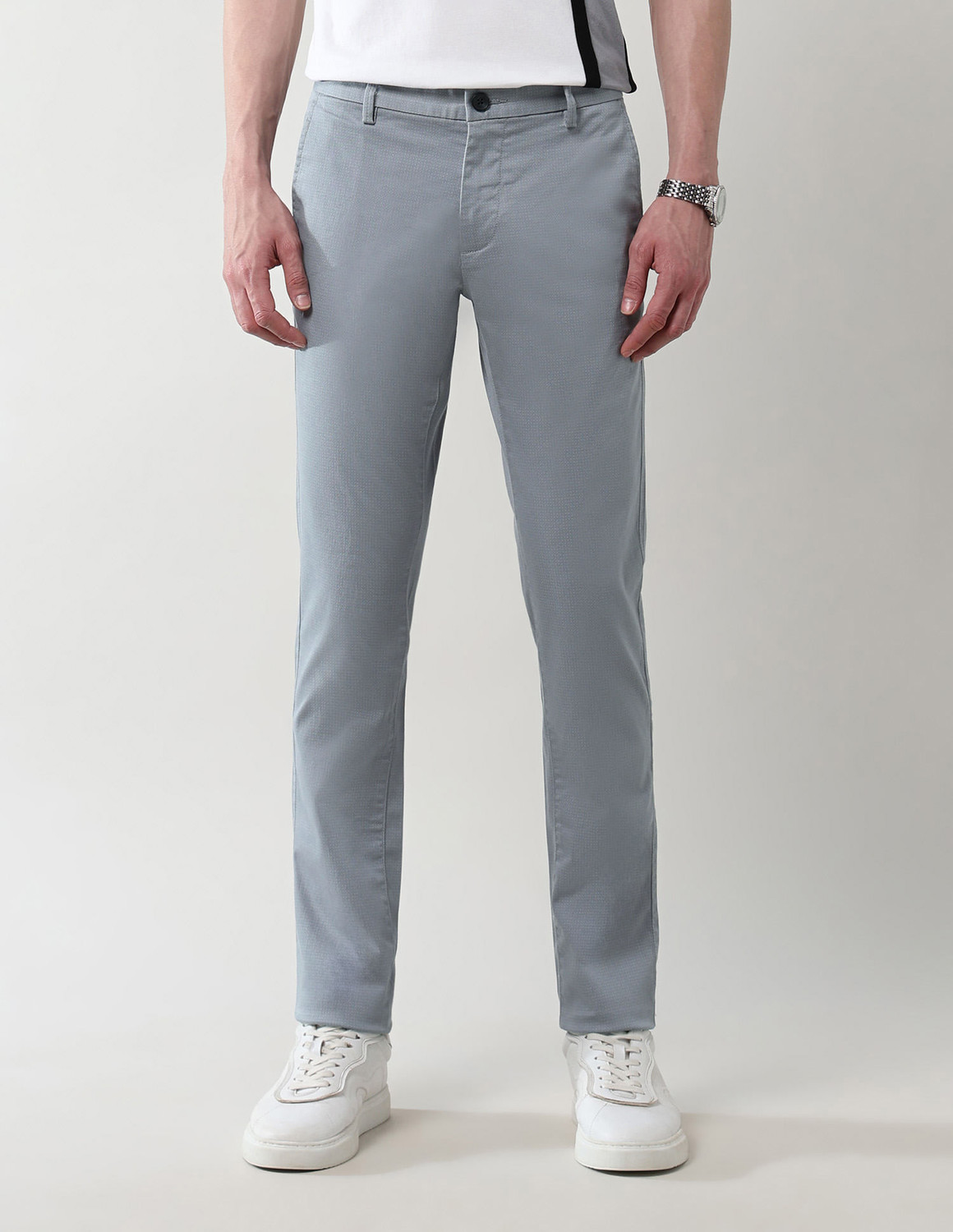 Image of Arrow Sport Slim Fit Men Grey Trousers
