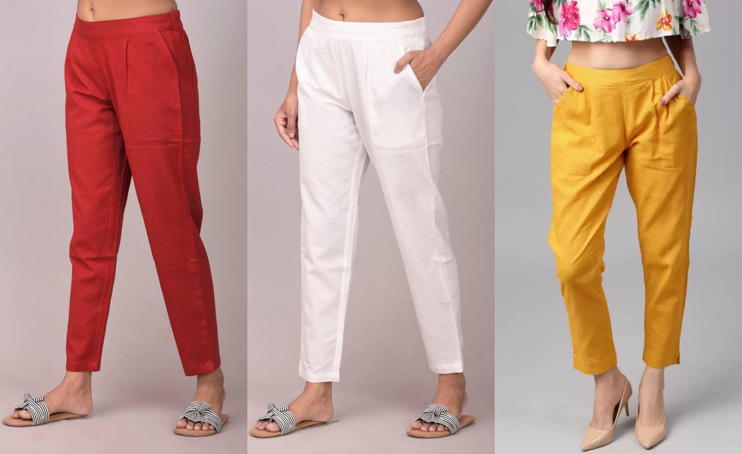 Tanusiya Regular Fit Women Maroon, White, Yellow Trousers