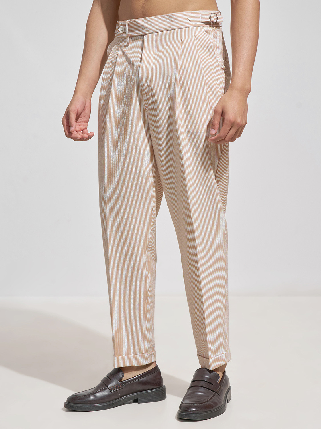 Image of HIGHLANDER Men Relaxed Brown Cotton Blend Trousers