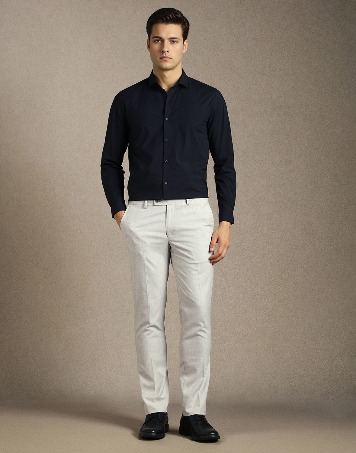 Image of LOUIS PHILIPPE Slim Fit Men Grey Trousers