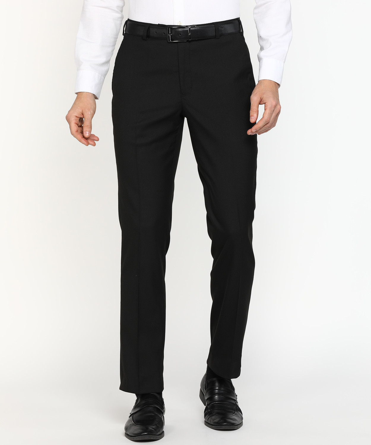 Image of PARK AVENUE Men Regular Fit Black Cotton Blend Trousers