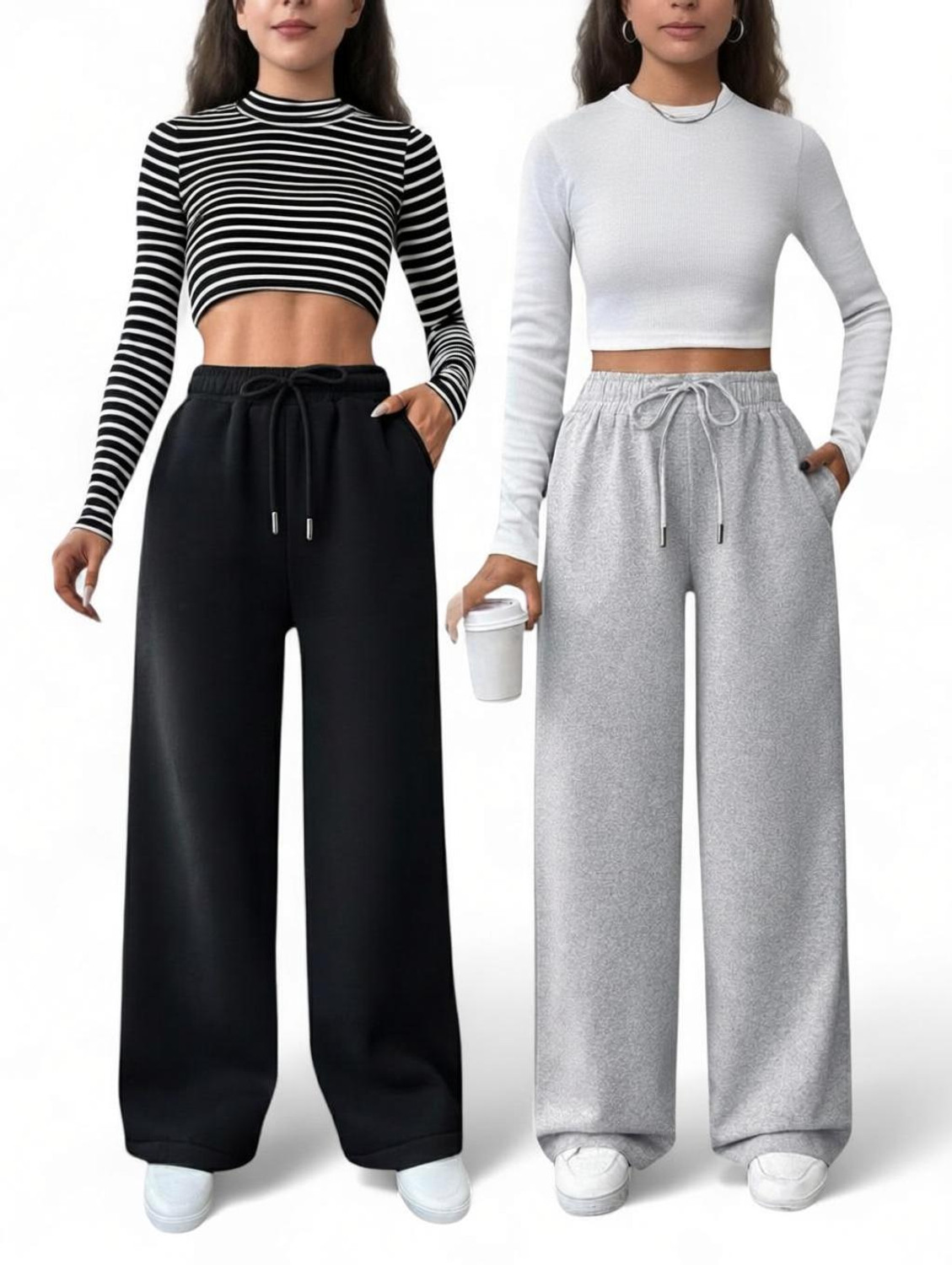 Image of SRMP TRADERS Loose Fit Women Grey, Black Trousers