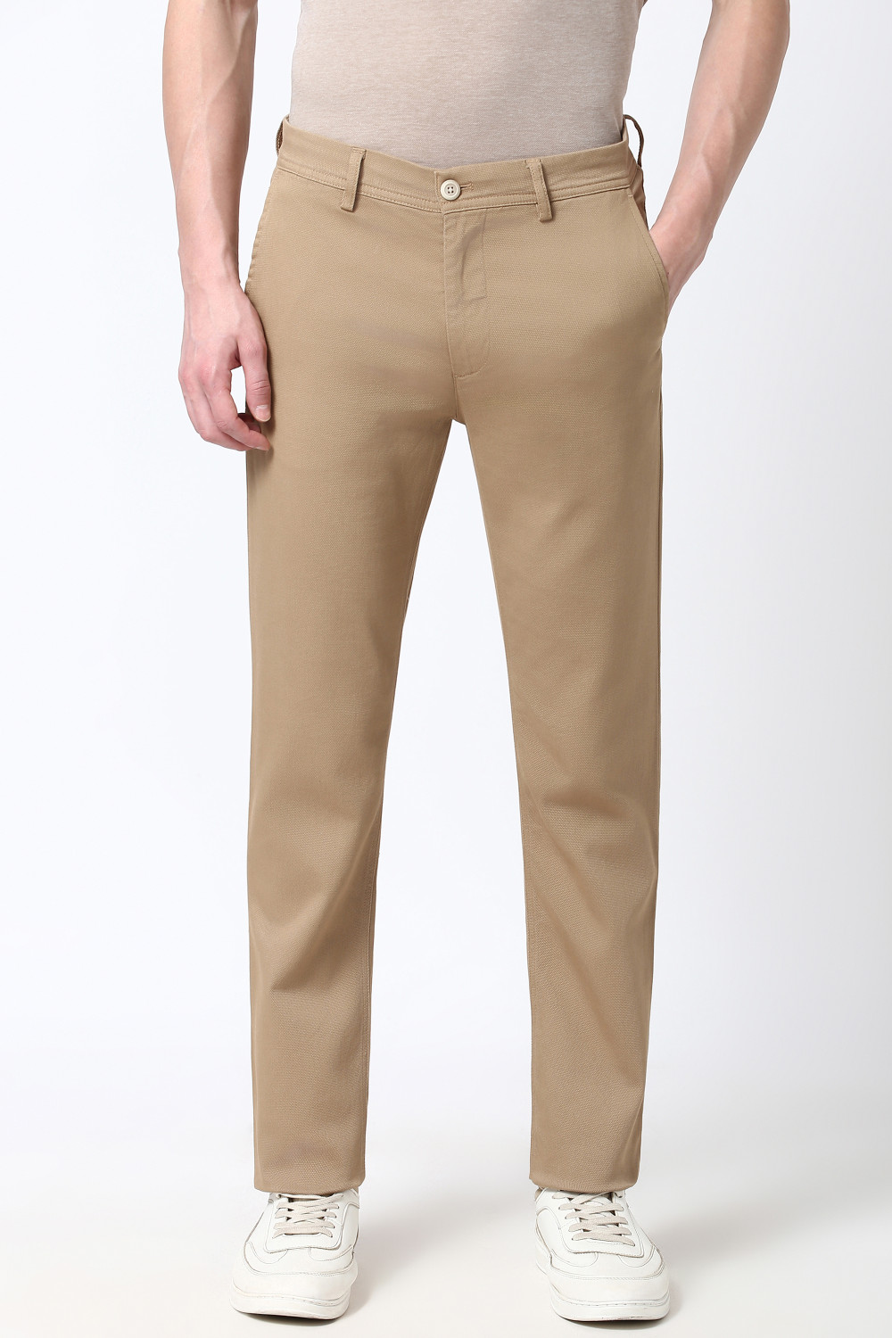 Image of PETER ENGLAND Slim Fit Men Beige Trousers