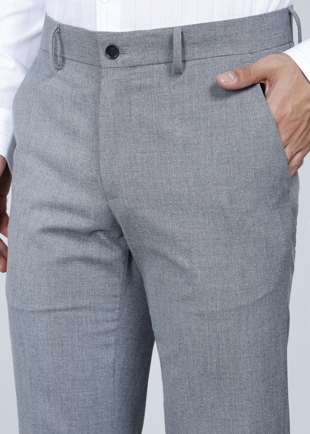 Image of PETER ENGLAND Slim Fit Men Grey Trousers