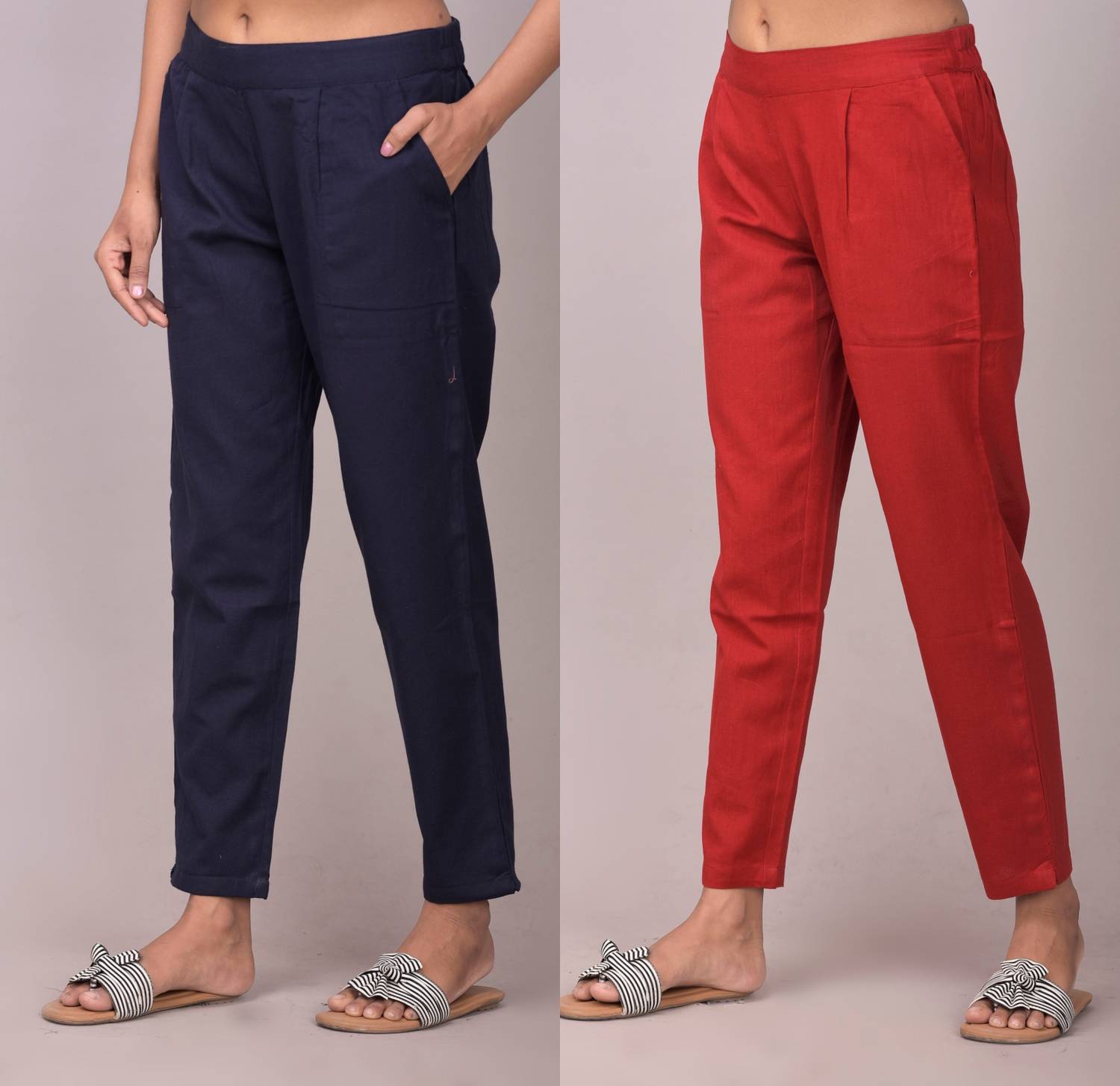Tanusiya Regular Fit Women Blue, Maroon Trousers