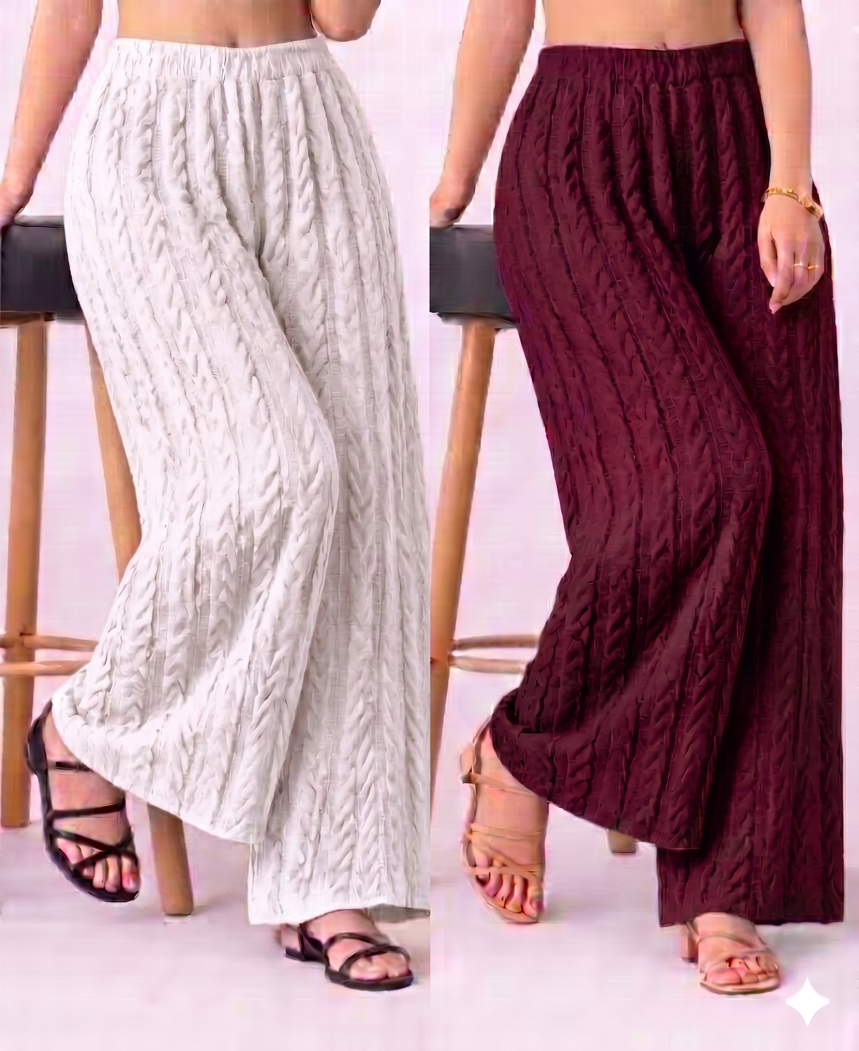 Image of SHIFAFASHIONN Straight Fit, Loose Fit Women White, Maroon Trousers