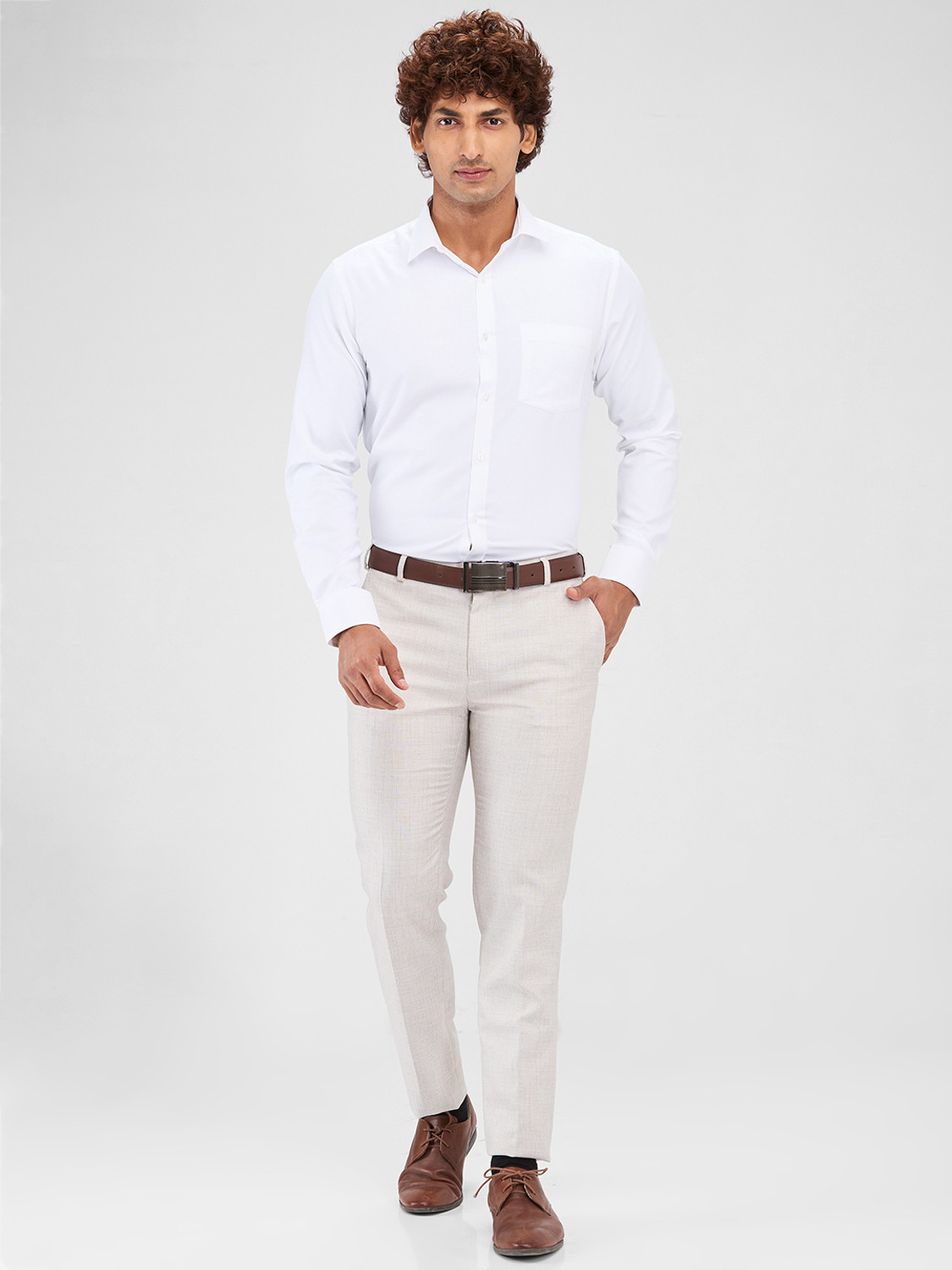 Image of Raymond Slim Fit Men Grey Trousers