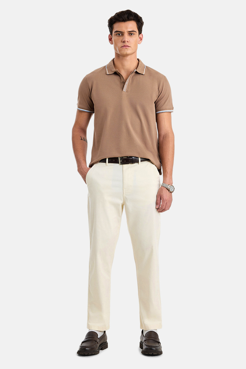 Image of Snitch Regular Fit Men Cream Trousers