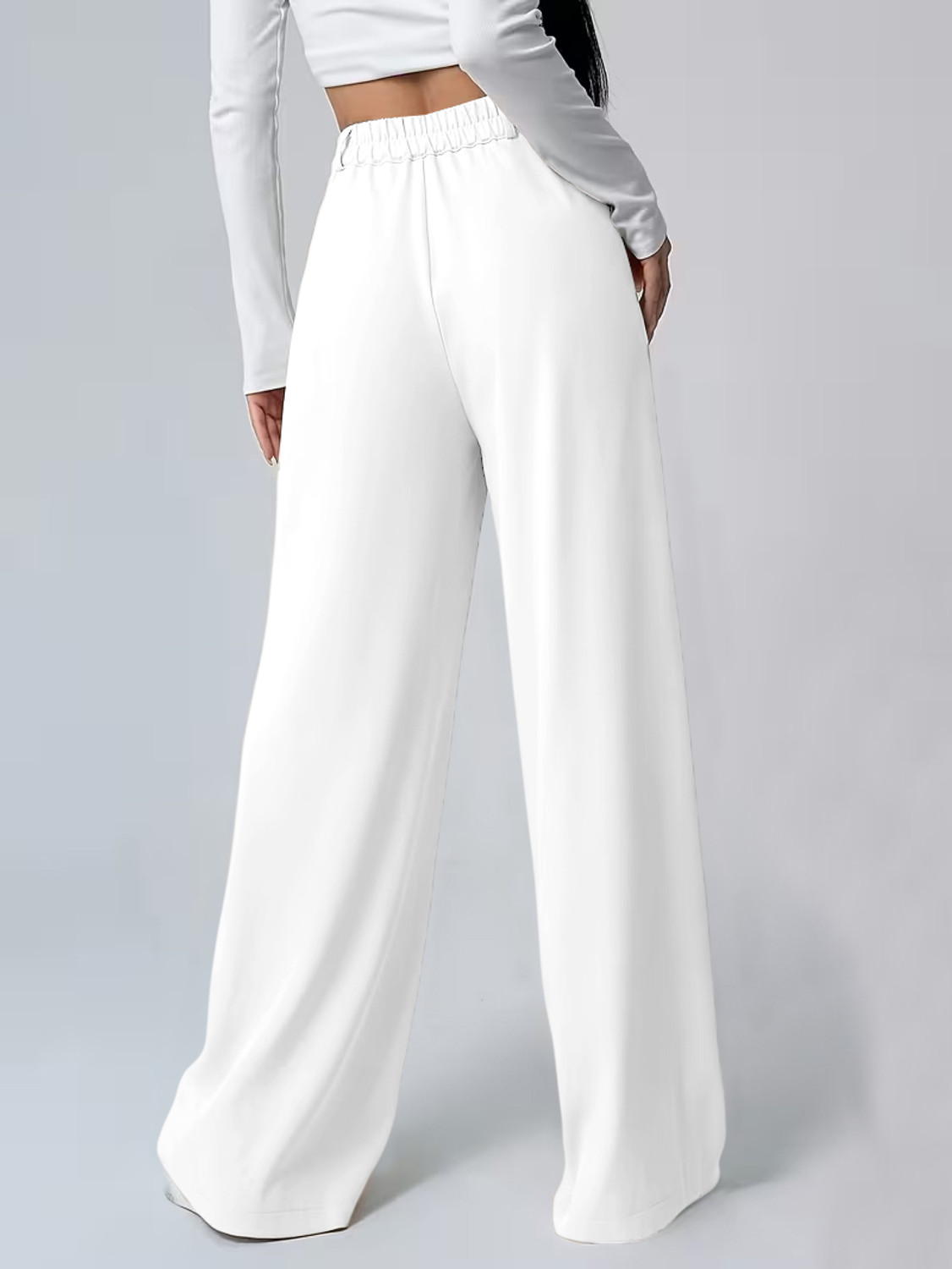 Image of Klossy Women Loose Fit White Polyester Trousers