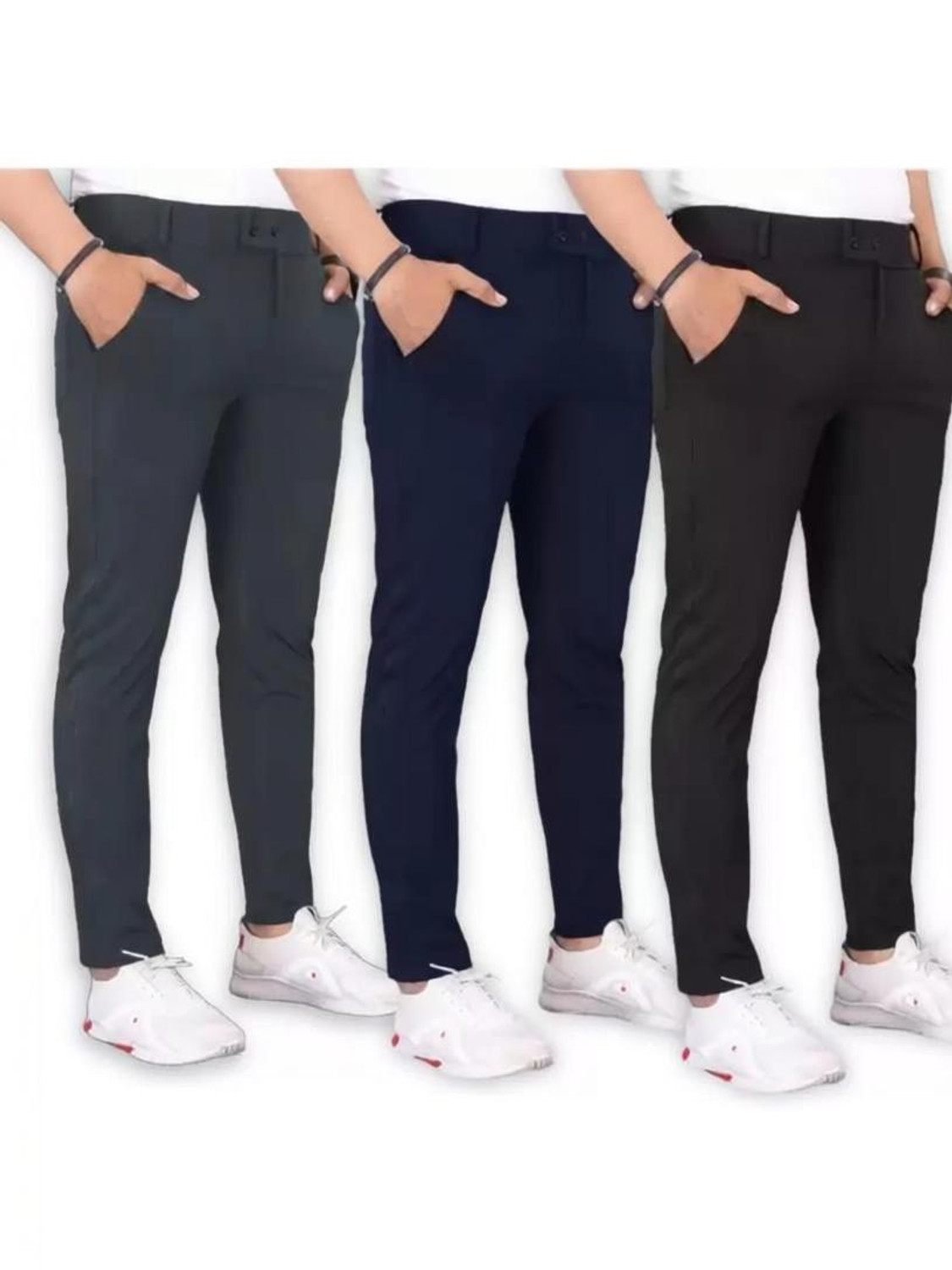 Image of Achalnath Enterprises Regular Fit Men Black, Blue, Grey Trousers