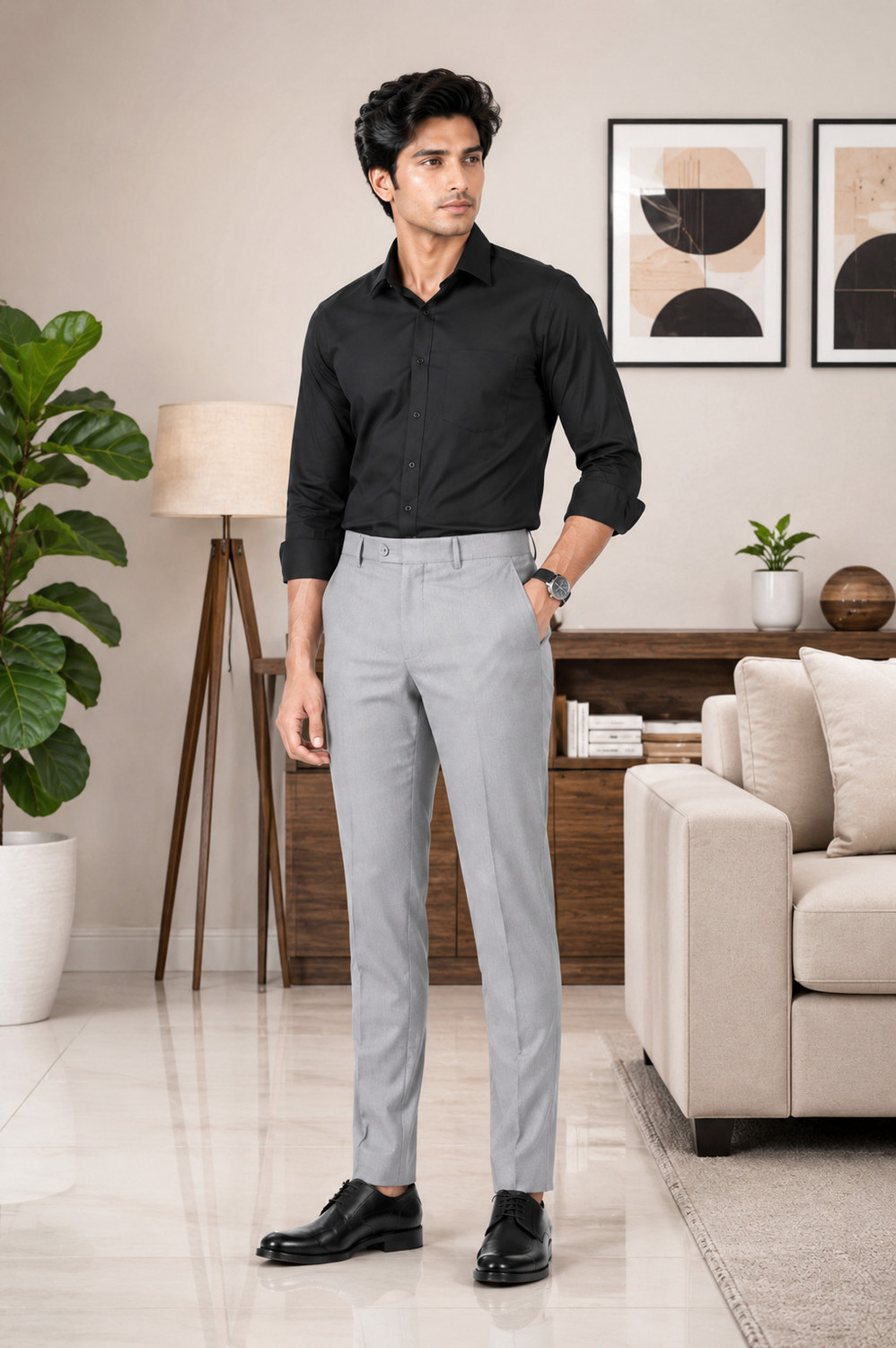 Image of The DS Regular Fit Men Silver Trousers