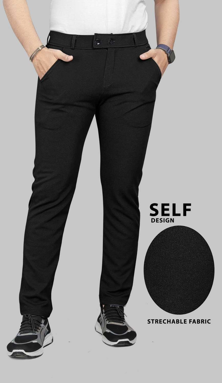 Image of COMBRAIDED Straight Fit Men Black Trousers