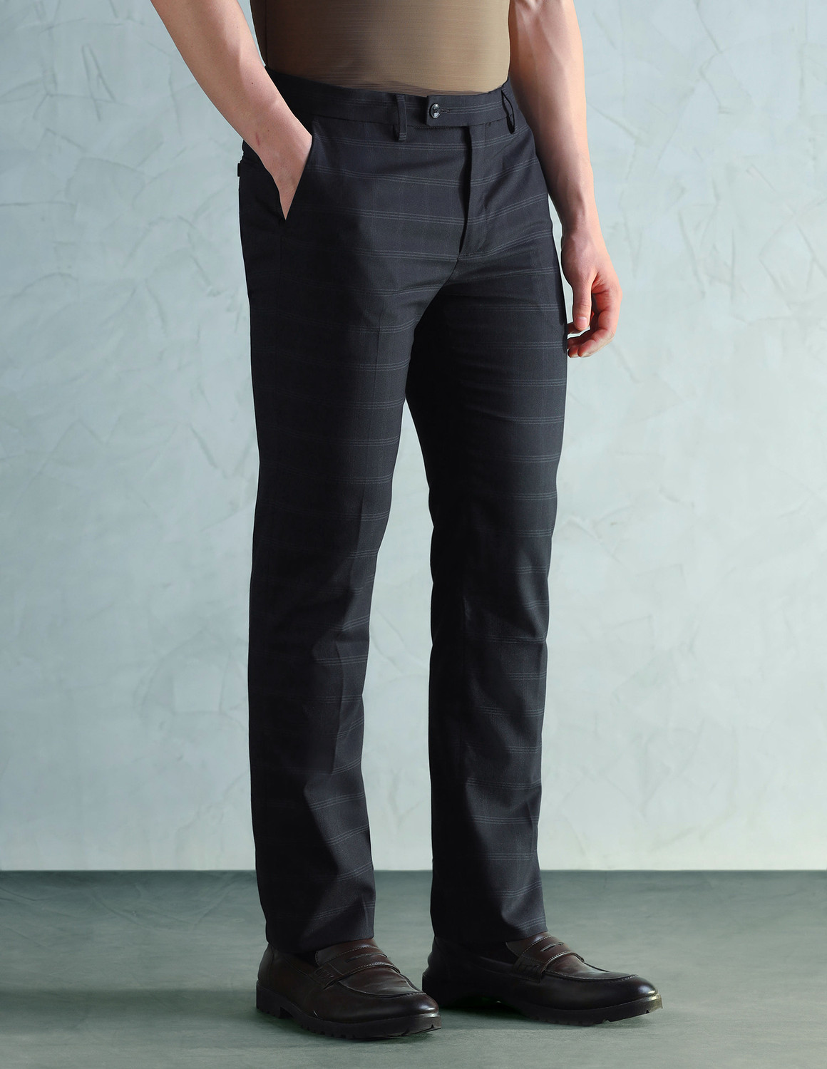 Image of ARROW Men Slim Fit Blue Polyester Trousers