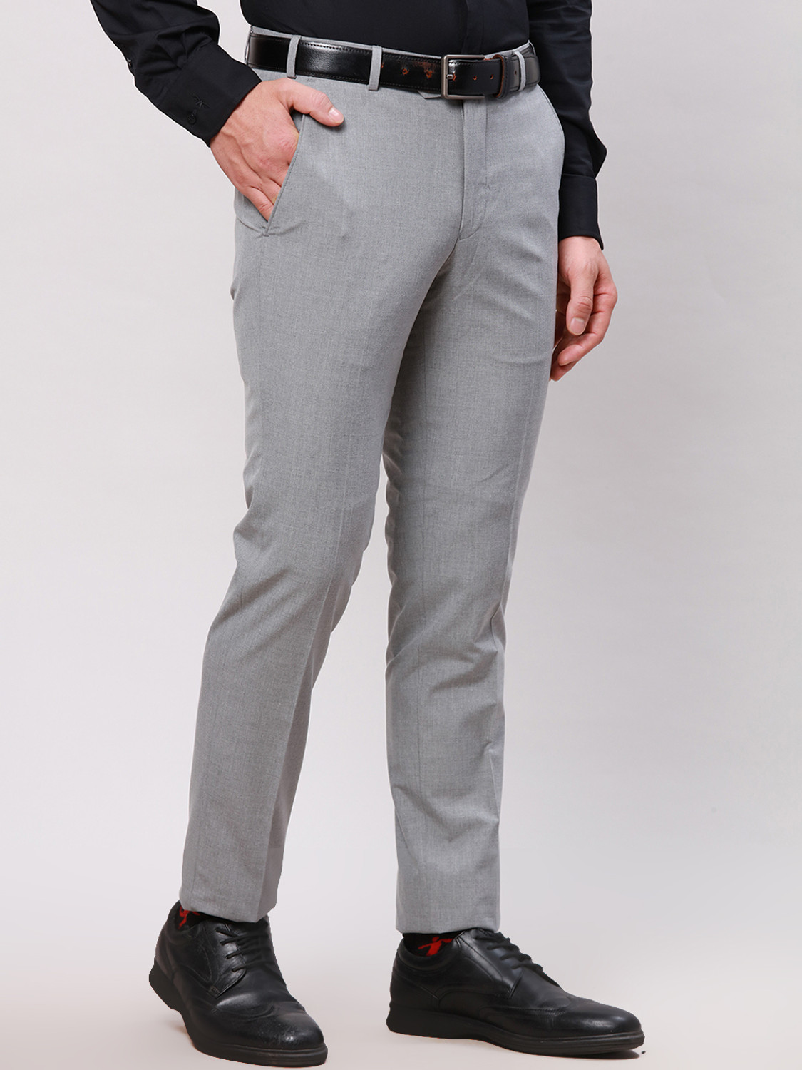 Image of PARK AVENUE Regular Fit Men Grey Trousers