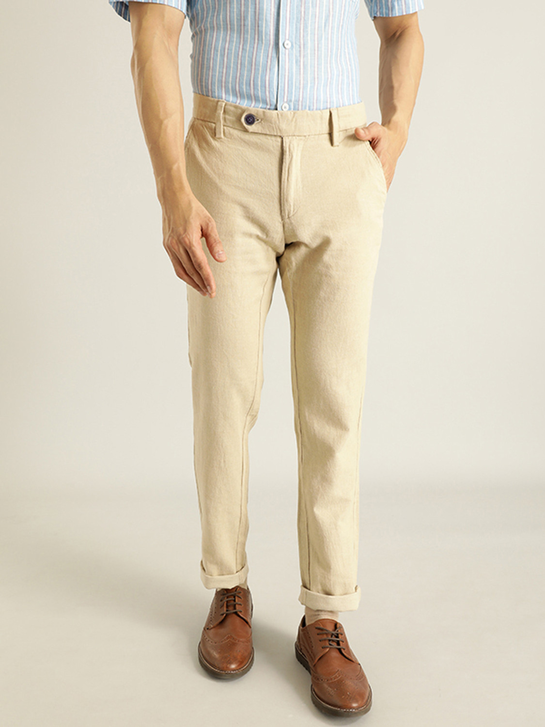 Image of INDIAN TERRAIN Slim Fit Men Blue Trousers