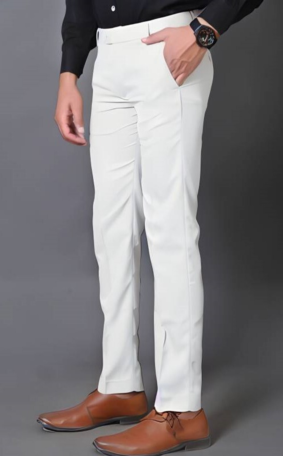 Image of Fabkrave Slim Fit Men White Trousers
