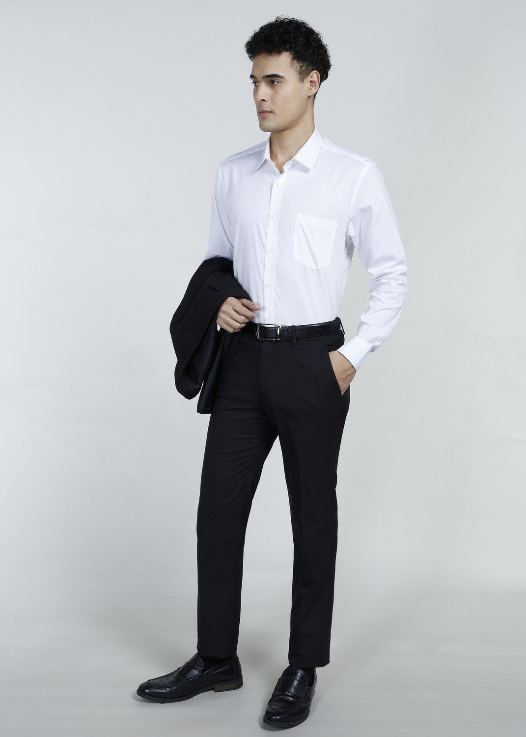 Image of PETER ENGLAND Men Slim Fit Black Polyester Trousers