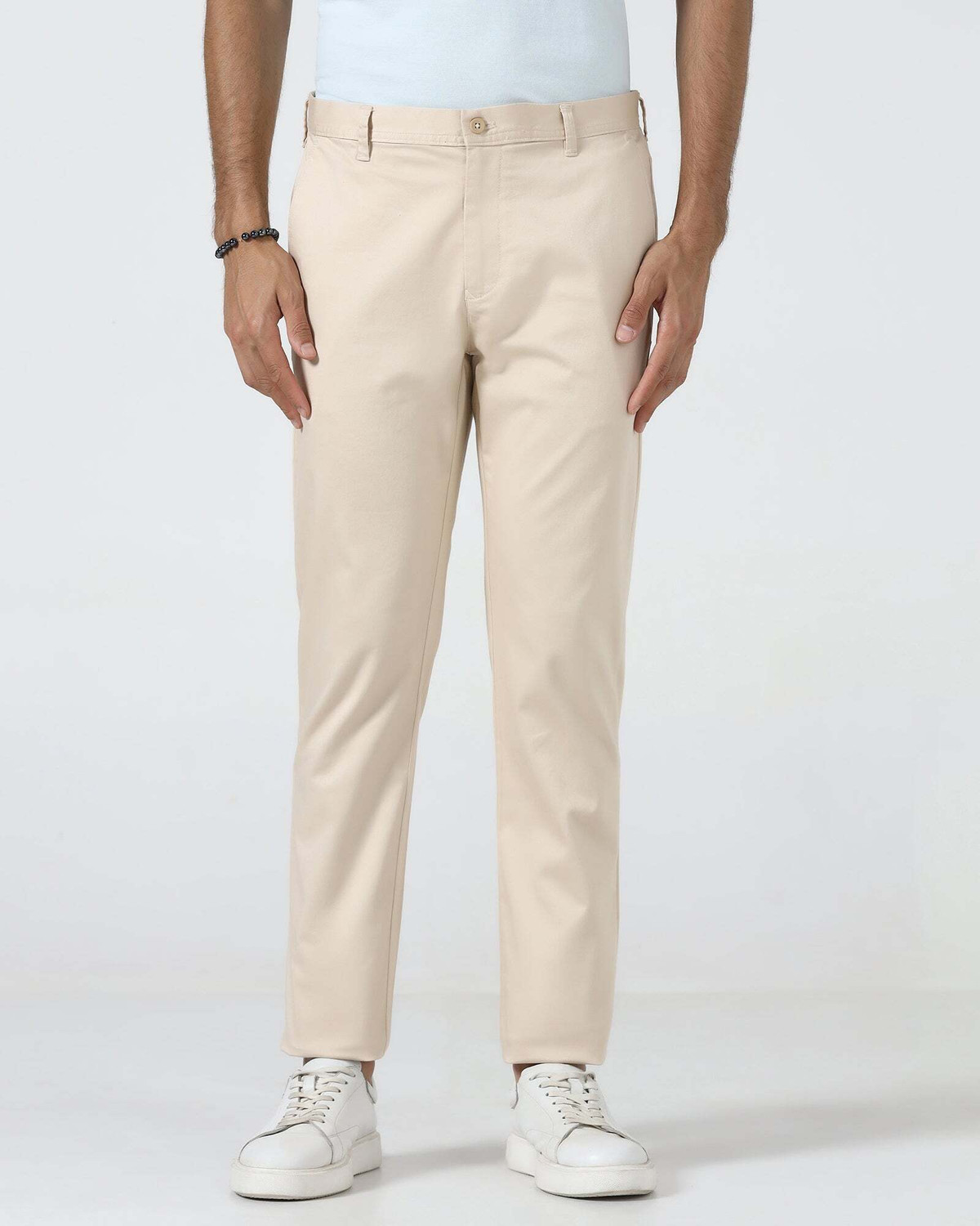 Image of Blackberrys Regular Fit Men Beige Trousers