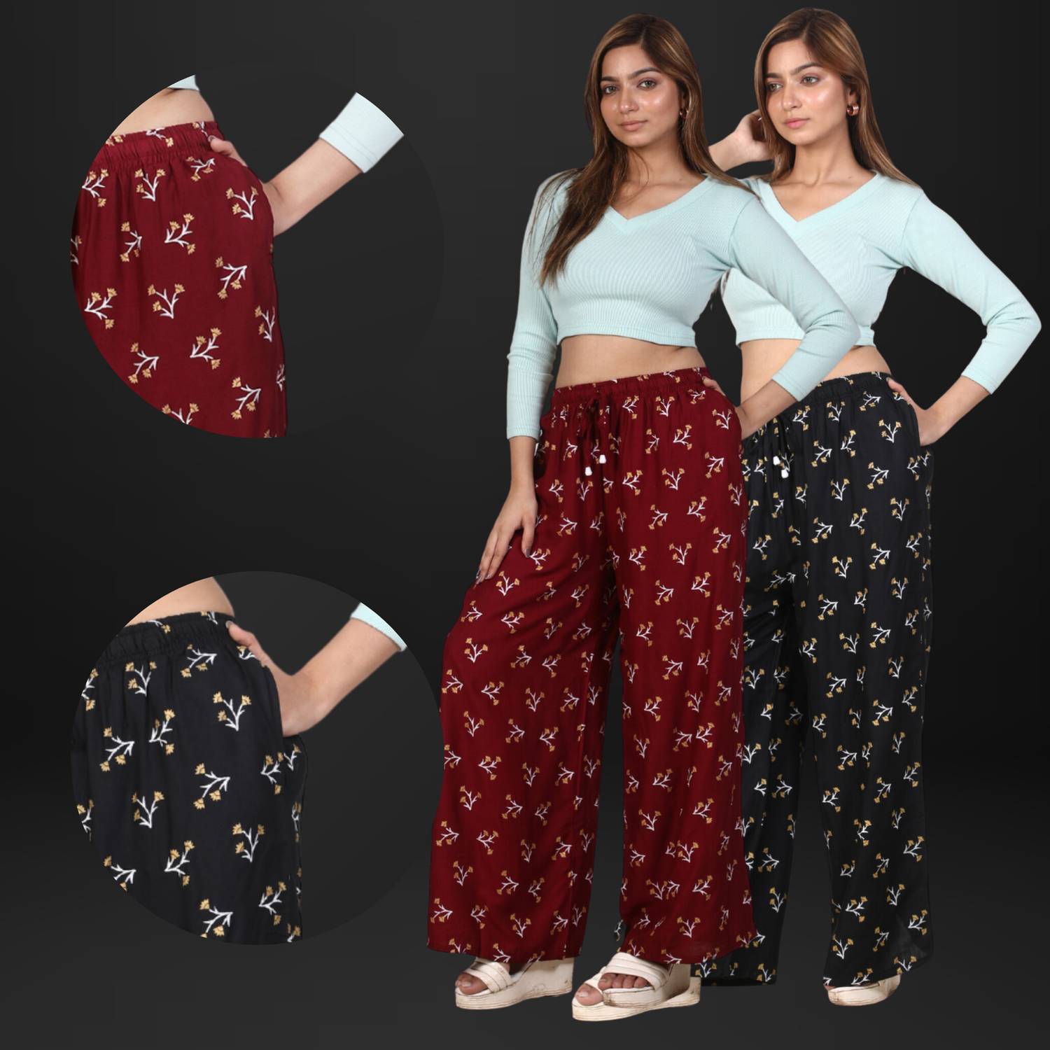 4K FASHION Relaxed Women Maroon, Black Trousers