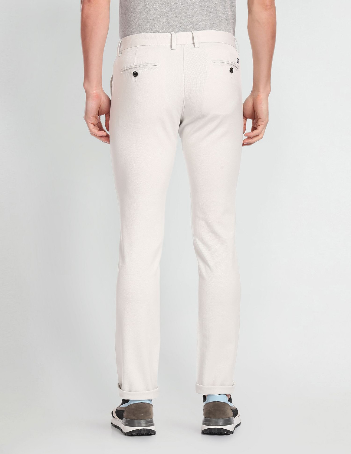 Image of Arrow Sport Men Slim Fit White Cotton Blend Trousers
