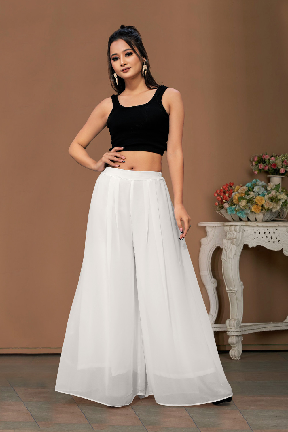 Image of Anti Wrinkle Designer Flared Women White Trousers