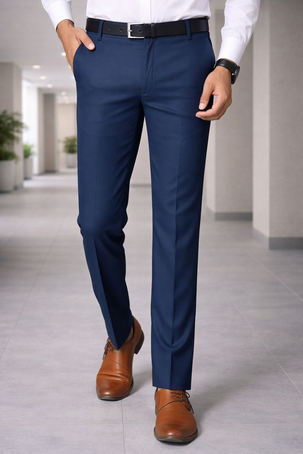 Image of Blackhem Slim Fit Men Blue Trousers