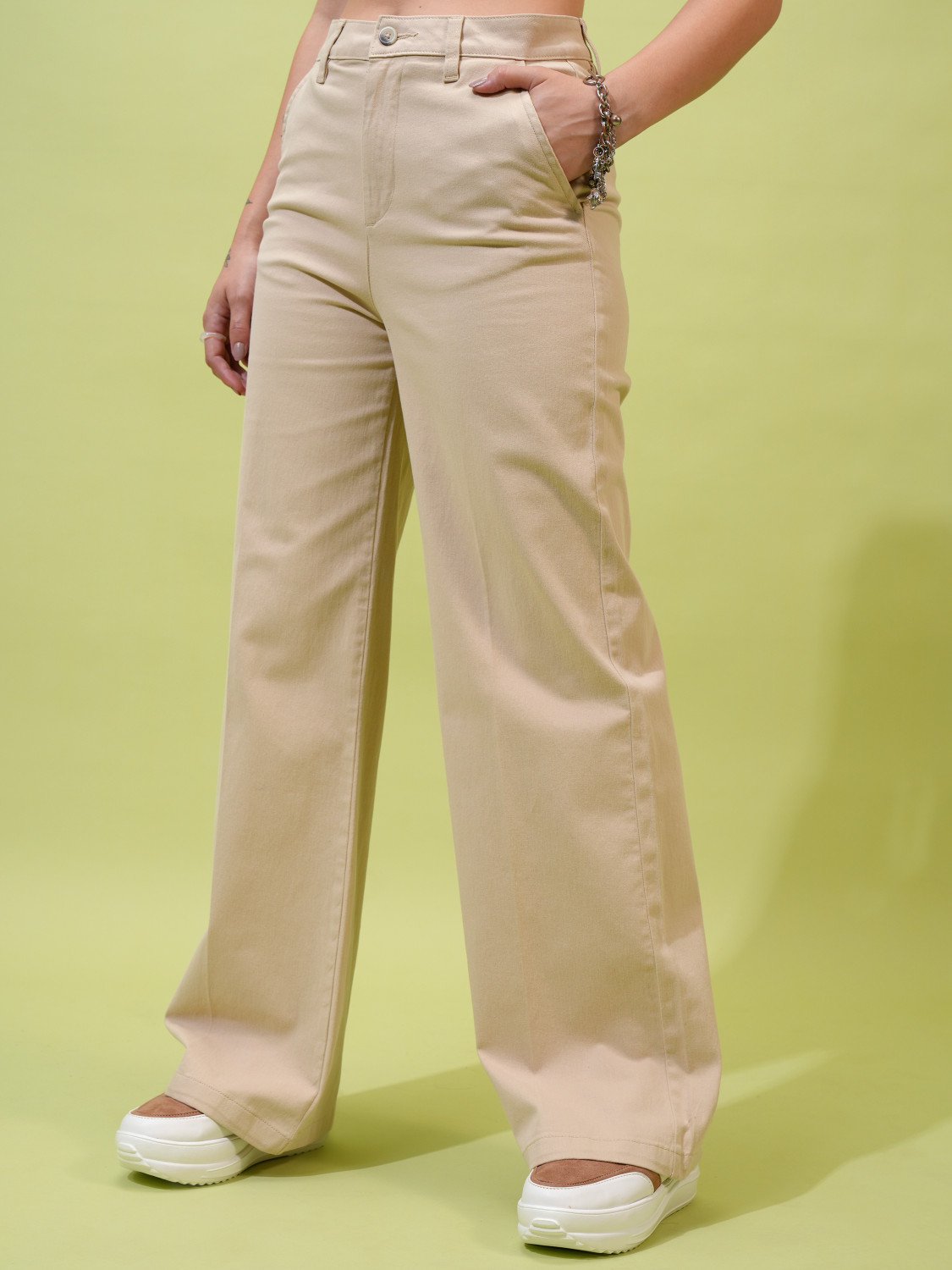Image of Tokyo Talkies Straight Fit Women Beige Trousers