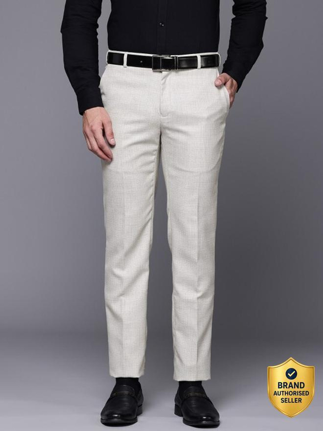 Image of Raymond Slim Fit Men Grey Trousers