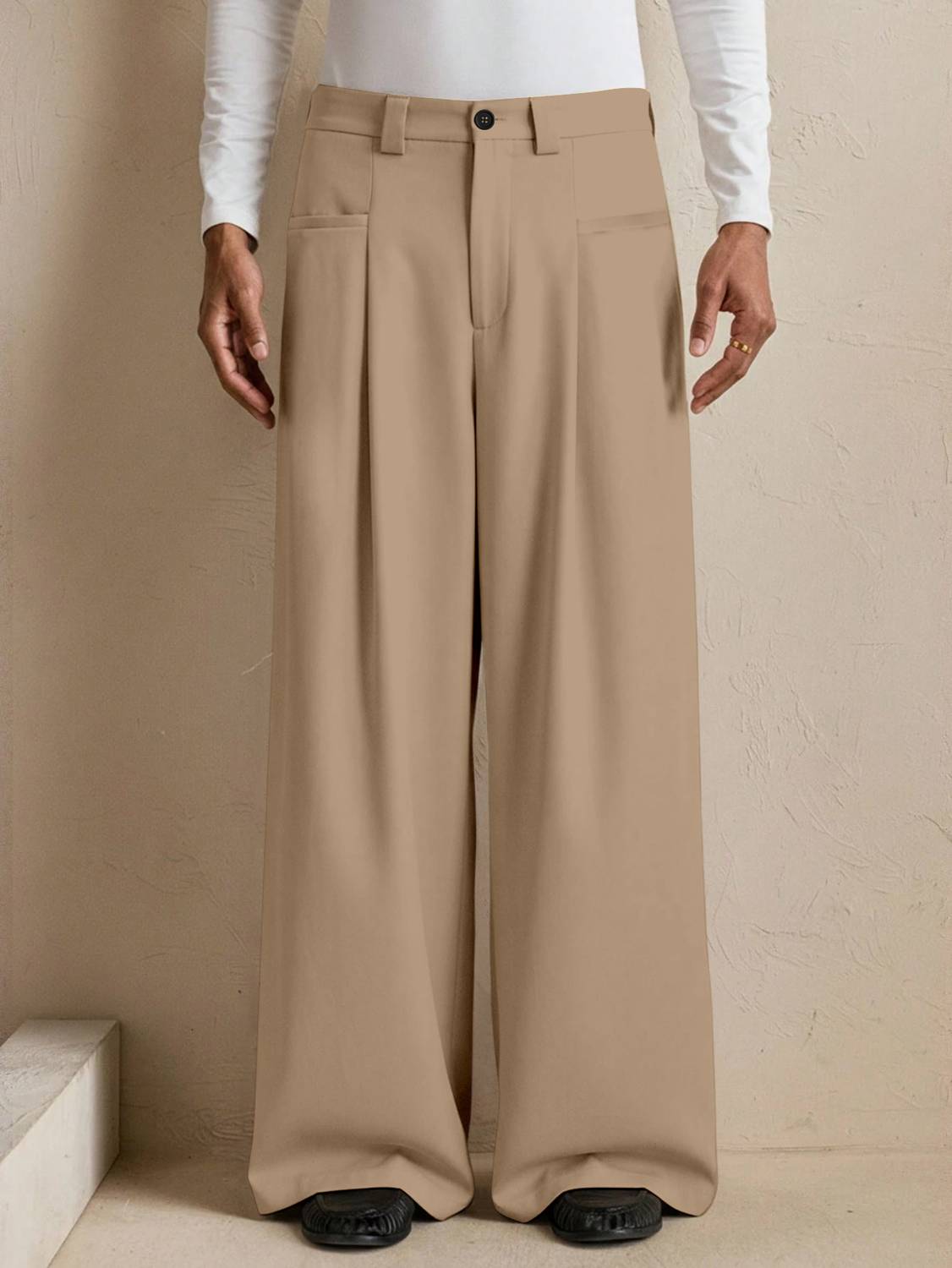 Rajovati Loose Fit Men Beige Trousers
