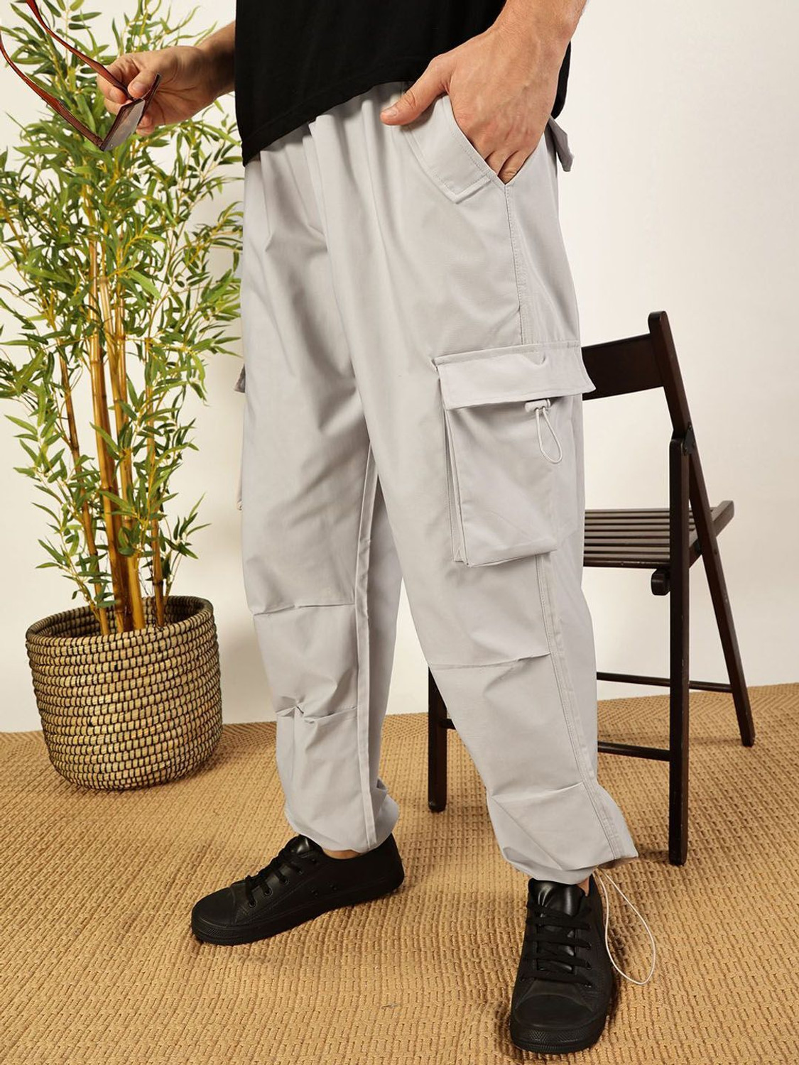 Image of Mast & Harbour Loose Fit Men Grey Trousers