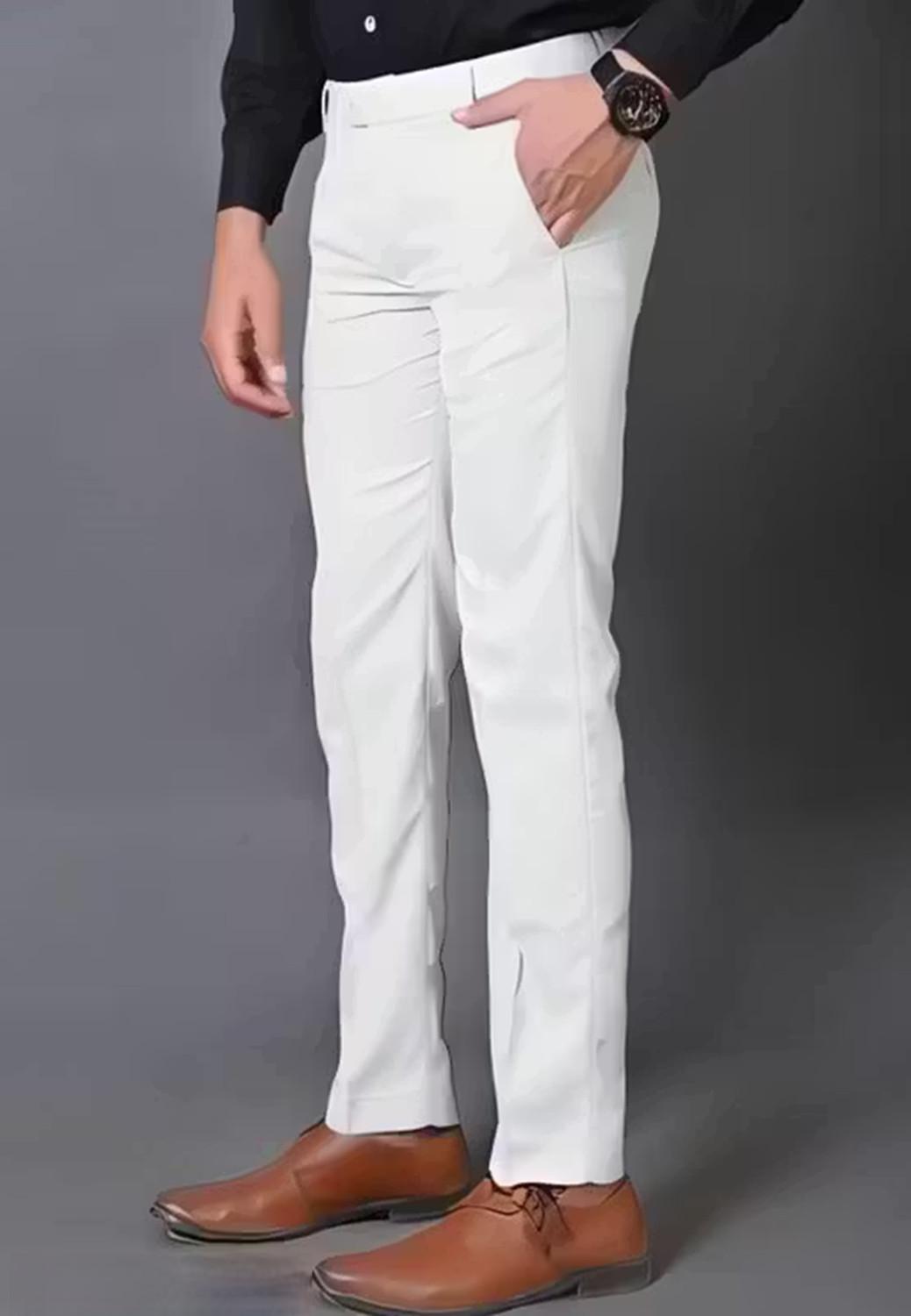 Image of BRDFASHION Slim Fit Men White Trousers