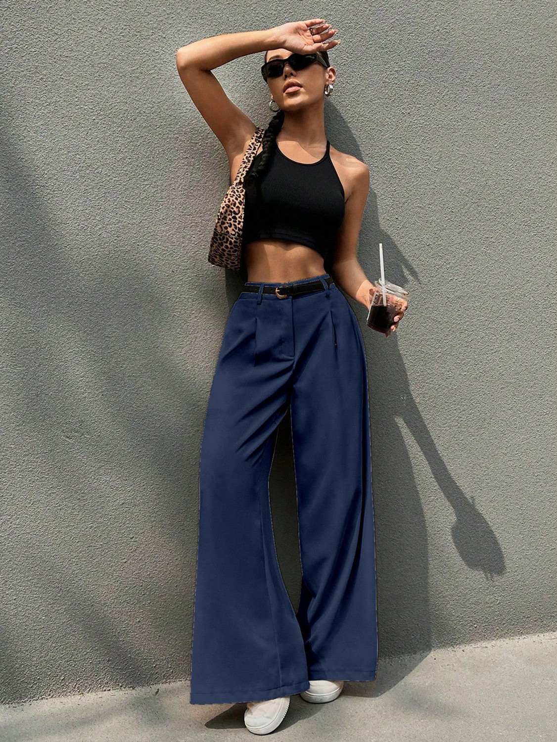 Image of Aahwan Straight Fit Women Dark Blue Trousers