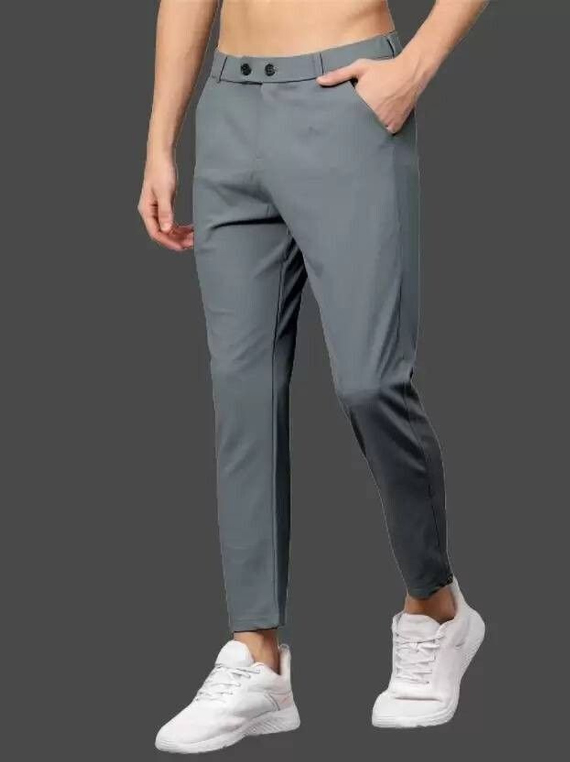 Image of COMBRAIDED Slim Fit Men Black, Grey Trousers