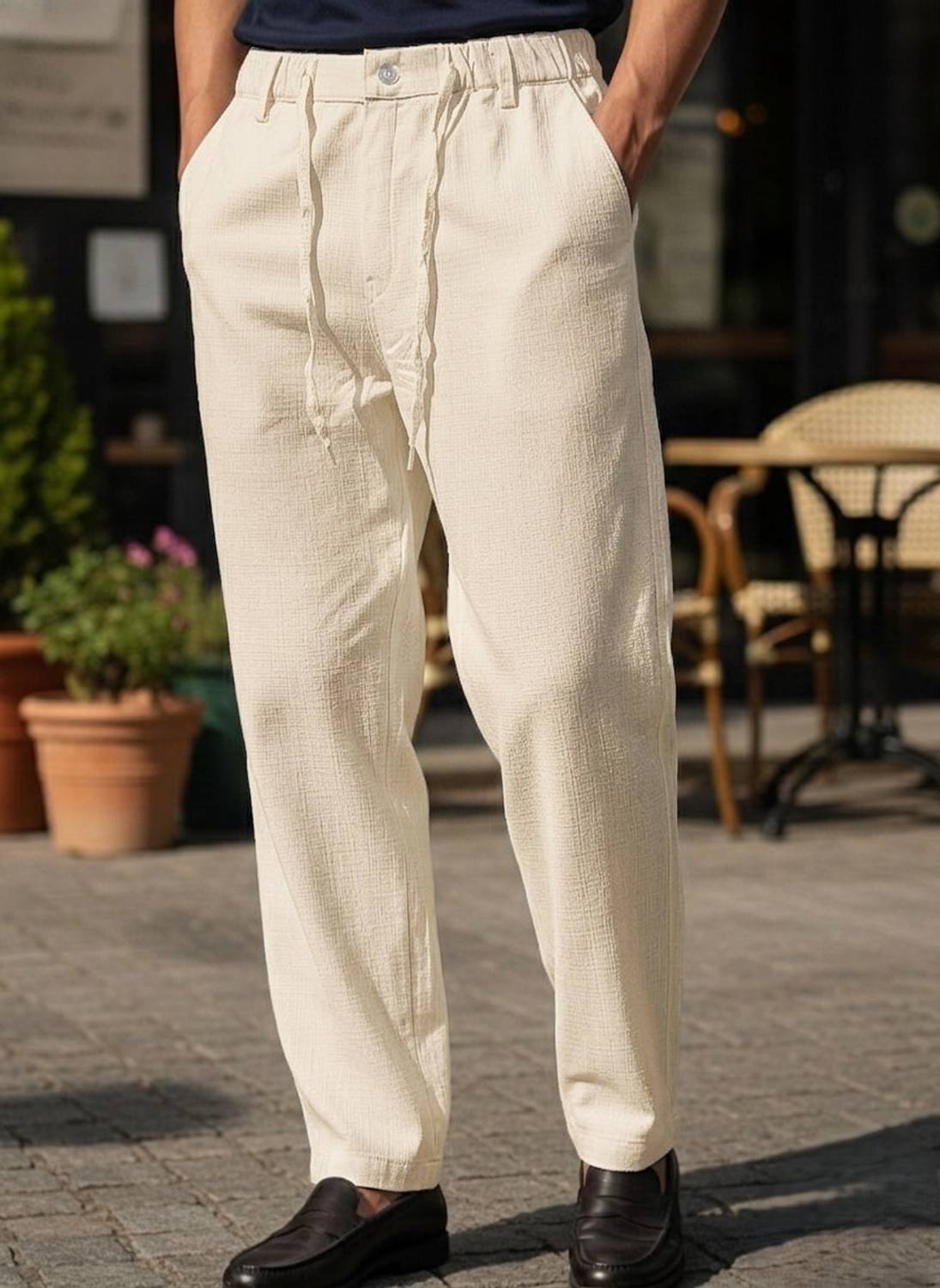 INDICLUB Relaxed Men Cream Trousers - Image 1