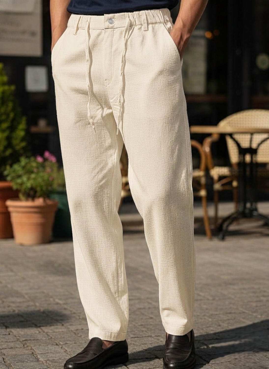 Image of INDICLUB Relaxed Men Cream Trousers
