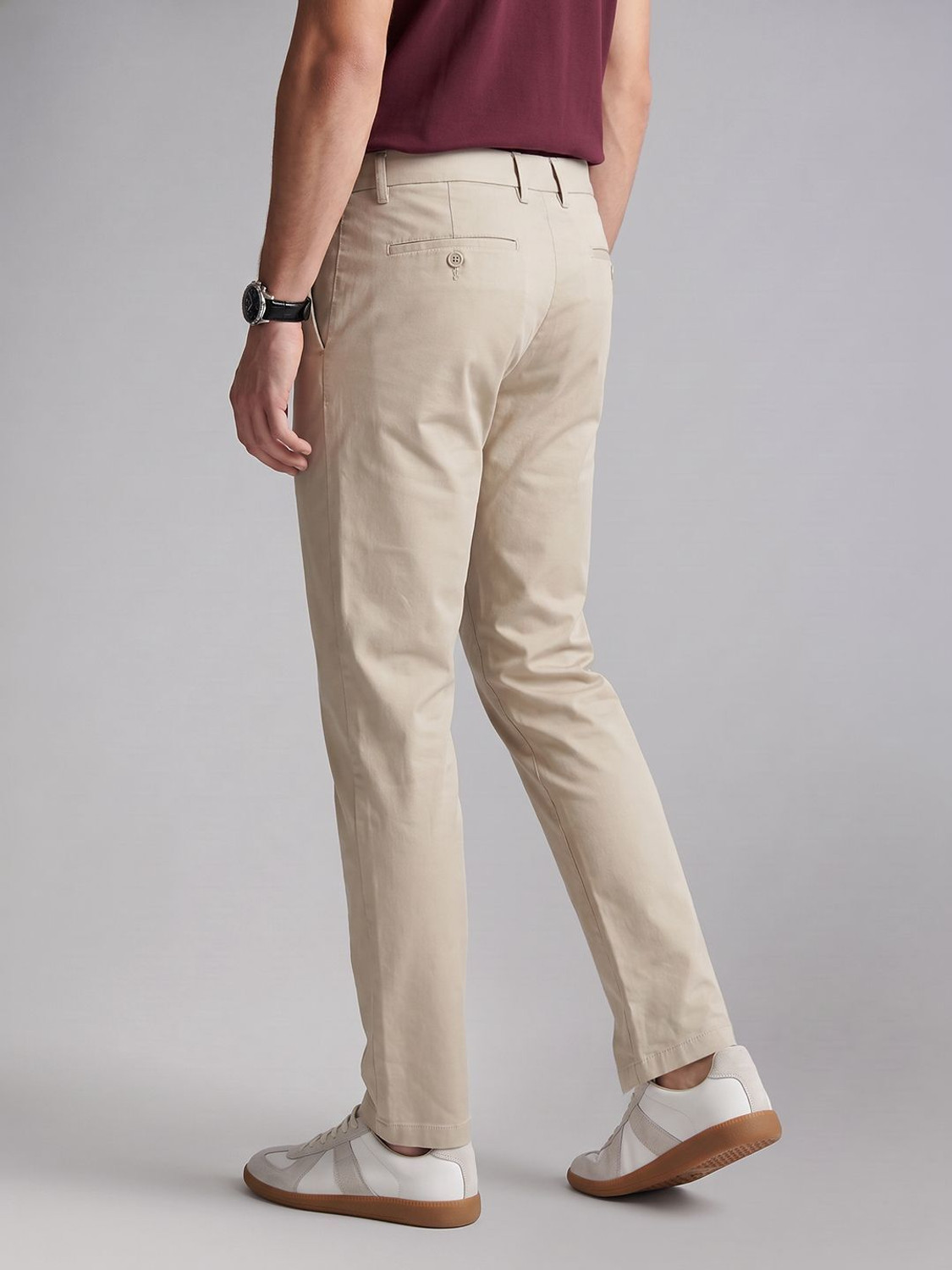 Image of U.S. POLO ASSN. Men Slim Fit Khaki Pure Cotton Trousers