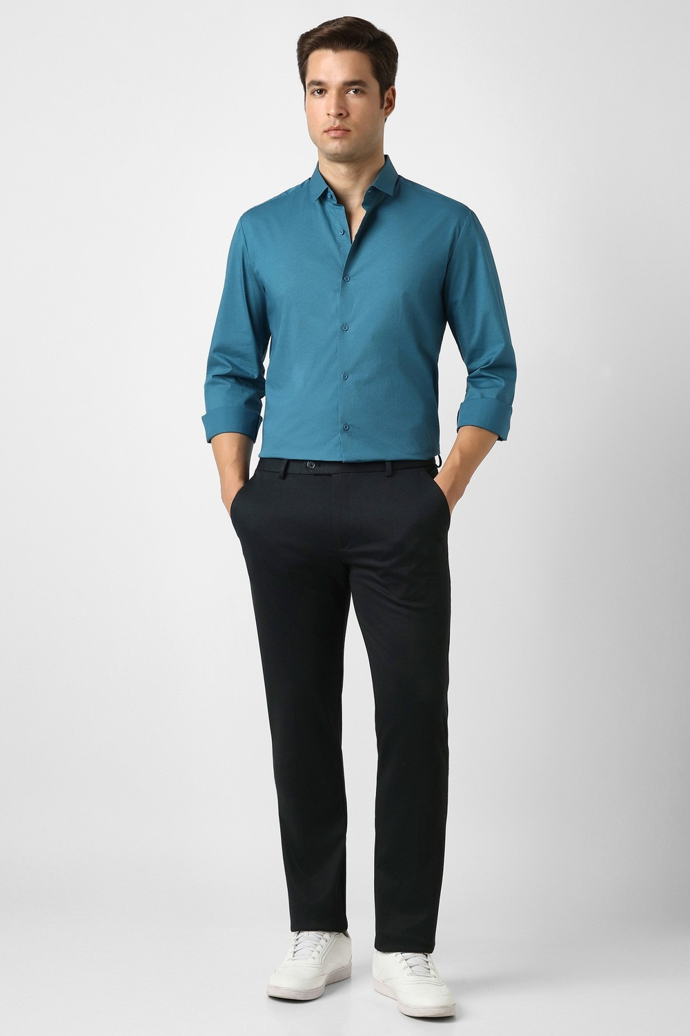 Image of PETER ENGLAND Slim Fit Men Black Trousers