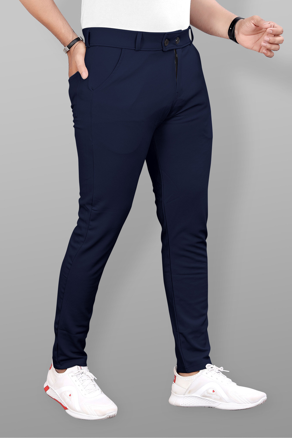 Image of COMBRAIDED Slim Fit Men Black, Blue Trousers
