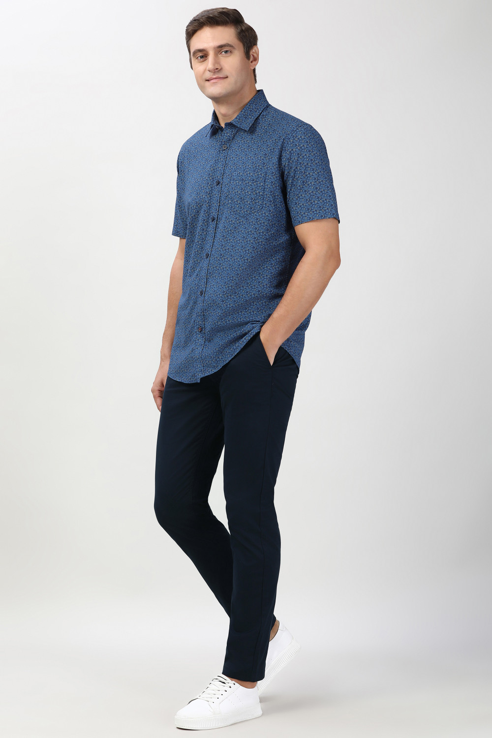 Image of PETER ENGLAND Slim Fit Men Dark Blue Trousers
