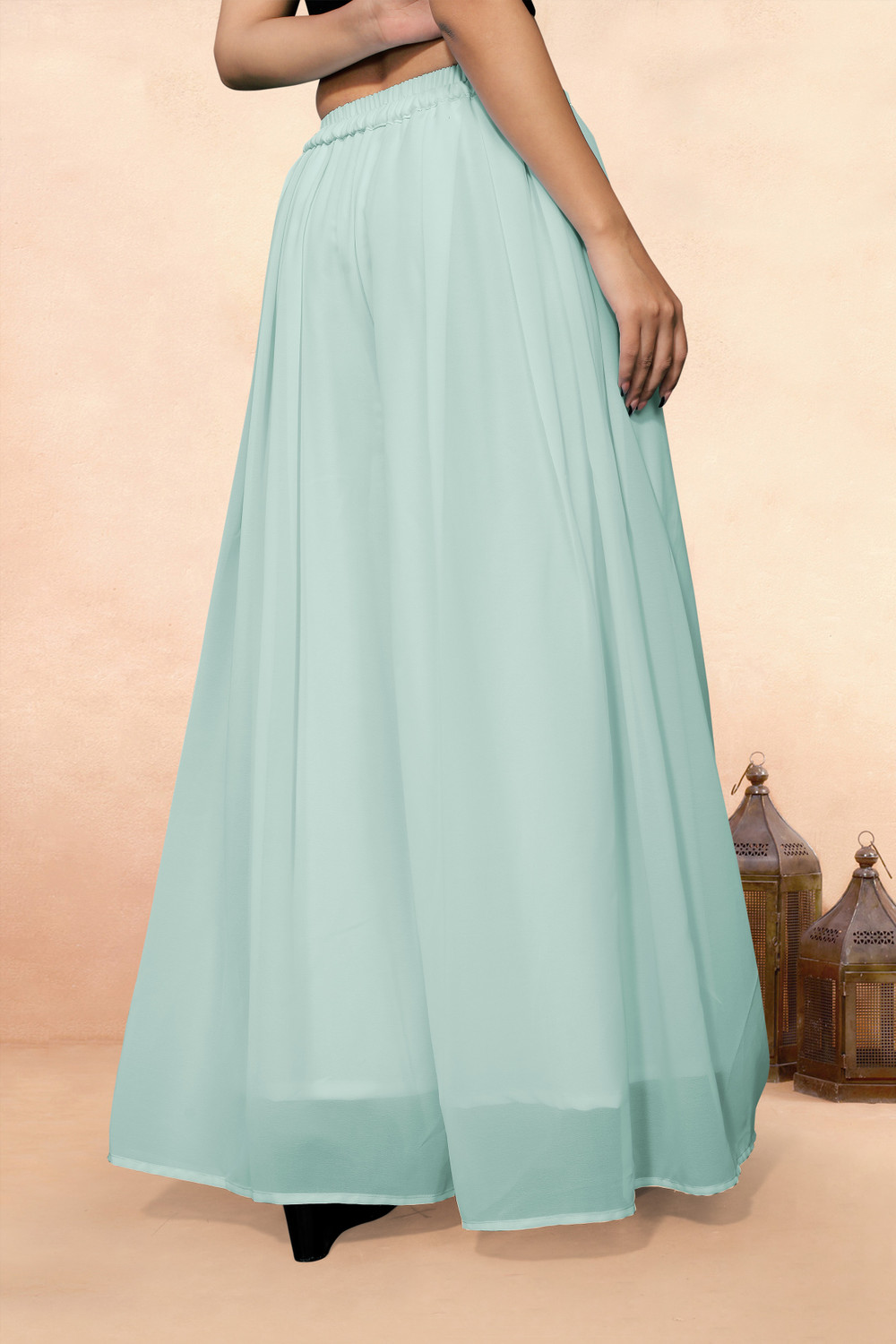 Image of Anti Wrinkle Designer Flared Women Light Green Trousers