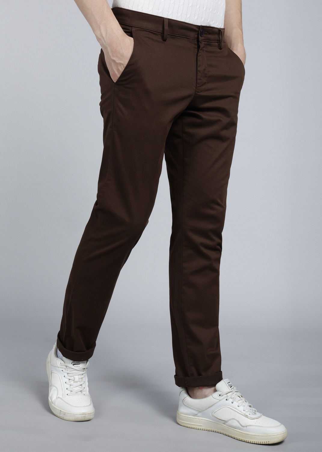 Image of Allen Solly Regular Fit Men Brown Trousers