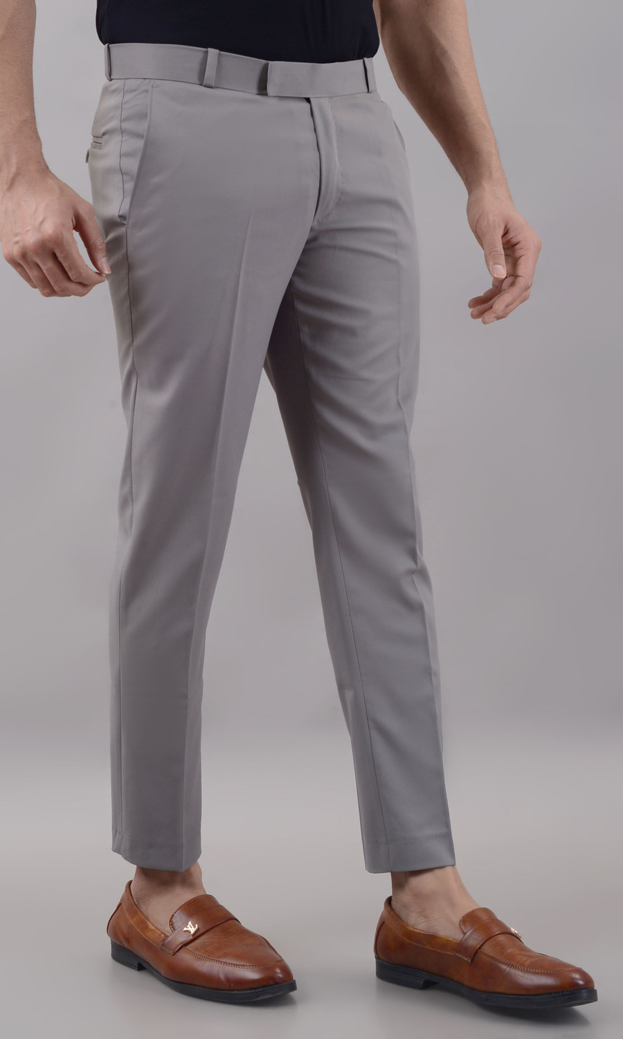 Image of VILLAIN Slim Fit Men Grey Trousers